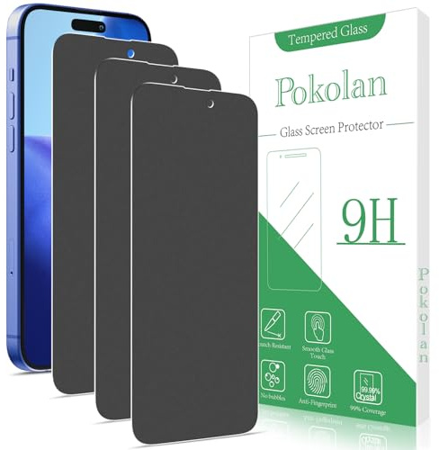 Pokolan 3 Pack Matte Privacy Screen Protector for iPhone 16, 6.1-Inch | Anti Glare matt Tempered Glass, Anti Spy, 9H Hardness, Anti Scratch, No Bubbles