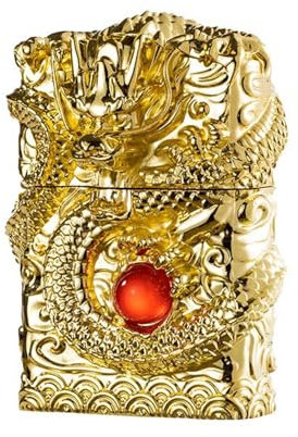 Drachenfeuerzeug Cool Kerosin Feuerzeuge Winddicht Schnitzen Drachenfeuerzeug Schleifrad Feuerzeug für Sammlung Dekoratives Geschenk (Gold)