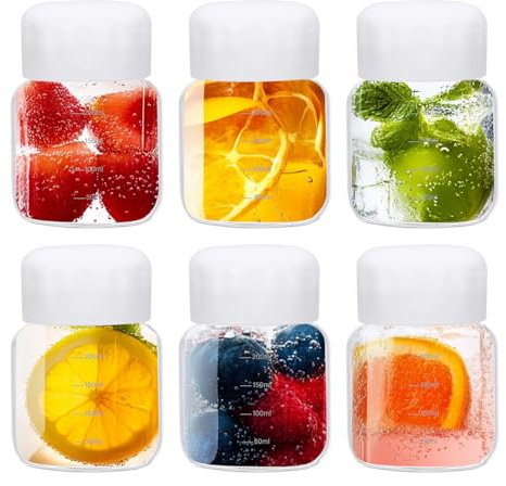 PATIKIL Small Juice Glass Bottles with Lids, 6 Pcs 10 Ounce (300ml) Glass Water Bottle Leakproof Cute Drinking Bottles Shot Bottles for Juicing Fridge Water Milk Drinks, White