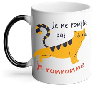 Mug Thermo-réactif Tasse Magique - Je ne ronfle pas, Je ronronne Humour Chat - 325 ml