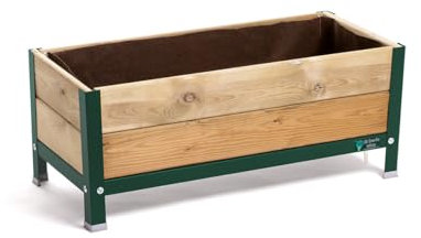 MI HUERTO URBAN Jardinera Arriate Madera con Bandeja Recoge Aguas | Estructura Metálica | Mesa Cultivar Plantas Terraza Jardín Balcón Exterior | Verde | HUERTO BAJO - 90x40x38 cm