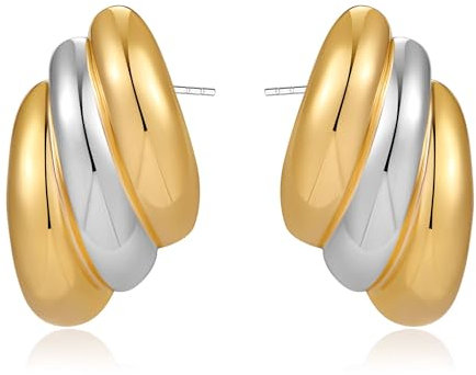 LILIE&WHITE Ohrringe für Damen Stilvolle Bicolor Ohrstecker für Damen, Moderne Eleganz in Gold und Silber, Schlichte und Elegante Ohrringe für jeden Anlass