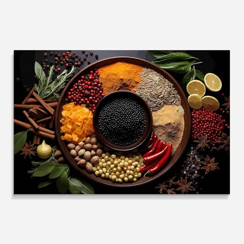ARTHUB® Crédence de Cuisine en Verre 60x100 cm, Spices Plate | Protection Contre Les éclaboussures, Revêtement Mural en Carreaux, Plaque en Verre, Verre trempé, Aliments, Épices
