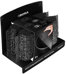 BORA Reinigungsschwamm, 2er Set, Spülschwamm, für beschichtete Pfannen, Töpfe & Kochfelder, Spülmaschinengeeignet, Topfreiniger, Schwarz