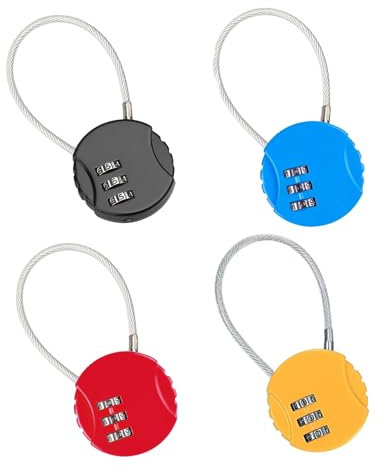 Neoreser 4 Pcs Cadenas Code, Petit Cadenas à Code Cable, Cadenas avec Combinaison à 3 Chiffres Réinitialisables, pour Valise Sac de Voyage Casier (Noir, Rouge, Bleu, Jaune)