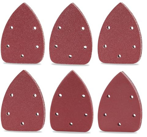 Apdvenk Schleifpapier Dreieckschleifer, 60 Blatt Delta Schleifpapier Klett 140x90 mm Schleifdreiecke Schleifblätter 5 Loch, 10 x je Korn 40/60/80/120/180/240, für Deltaschleifer & Multischleifer
