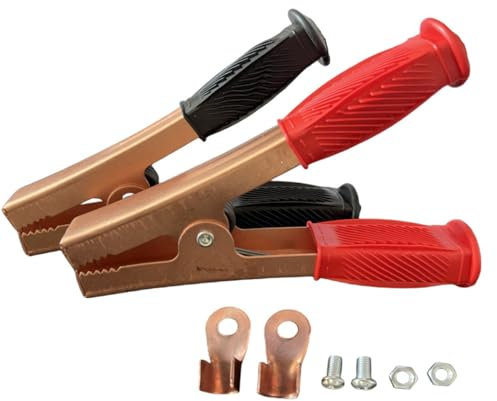 2 morsetti a coccodrillo resistenti per batteria da 500 A, morsetti in rame per auto, camion, trattori, camper, barche, solari, clip di ricambio per caricabatterie/invertitore/saldatura (rosso e nero)