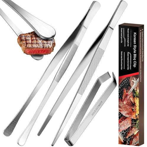YADOBIG 3 Pièces Pince Cuisine, Pince de Cuisine 30cm*2 et 12cm Pince à Arêtes, Pince Cuisine Inox Professionnel, pour Cuisiner Griller et Cuire, Blanc