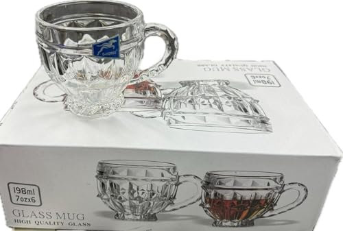 RIXI Set of 6 Latte Glasses Mugs 198ml with Handles, Clear Mug for Hot and Cold Drinks, Coffee Espresso Glass Mugs, Cappuccino Latte Tea Cups with Handle, Heat Resistant