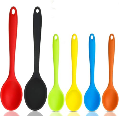 Afoxon 6 Pieces Silicone Mixing Spoons Set, Nonstick Kitchen Cooking Spoons, Silicone Serving Stirring Spoon for Kitchen Cooking Baking Utensils, Large and Small