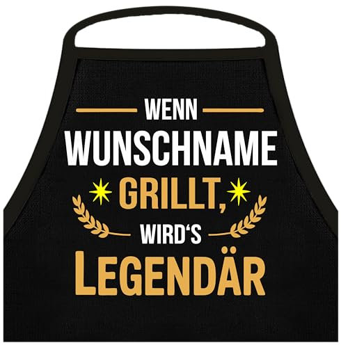 Shirtoo Lustige Grillschürze für Männer: Wenn Wunschname grillt wird’s legendär - Personalisiert mit Namen - Grillen Geschenk BBQ Schürze Küchenschürze, Männer Geschenkideen