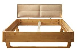 AVANTI TRENDSTORE Caggiano Bettgestell Doppelbett aus massivem Nadelholz in Eiche/Beige LAP ca. 185x41-89x219 cm