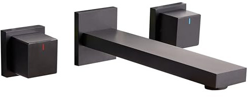 3 Tap Hole Dual Lever Wall Mounted Basin Brass Mixer Tap Black Pailon