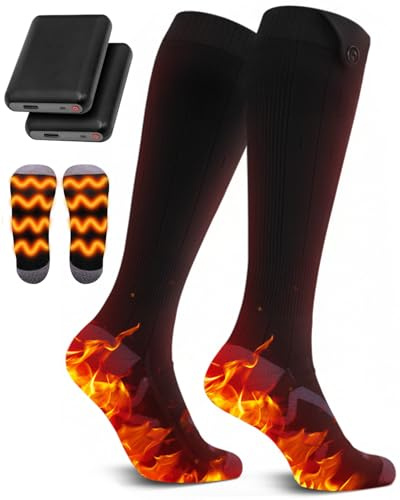 Heated Socks, 5V Rechargeable Heated Socks for Men Women, 5000 mAh Large Battery with 4 Gear Settings, Washable Heating Electric Socks for Ski Hunting Hiking Outdoor, Black