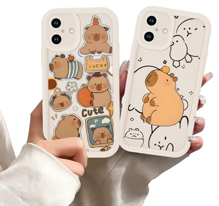 Stradvnaly 2 Stück Cute Anime Handyhülle für iPhone 17 Hülle 6,3, Niedlich Karikatur Tier Capybara Aesthetic Muster Design mit Weiche Stoßfest TPU Silikon Schutzhülle Dünn Mädchen Bumper Case, Tier