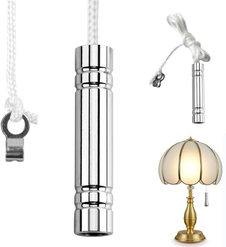 HUILATE Metal Light Pull Cord Handle 2 Pcs Bathroom Light Pull Cord Handle with 150cm Light Pull Cord Extension for Ceiling Light Fan Switch