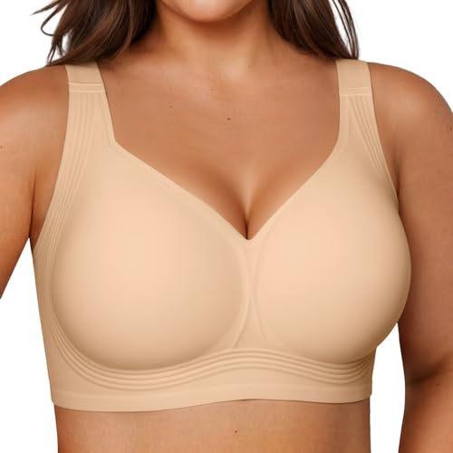 Vertvie Seamless BH Damen Große Brüste ohne Bügel | Übergröße, für ältere Menschen, vollständige Abdeckung und glättende Rückseite, Push-Up, Trennung und Unterstützung, weicher