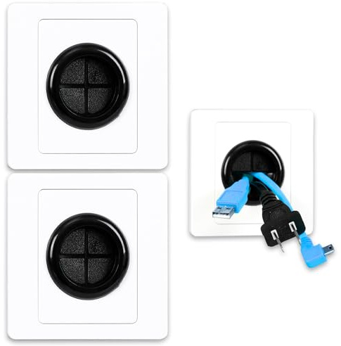 Cable Entry Cover, 2 Pack Self-Adhesive Cable Entry Cover, for TV Setup/Home Office | Adjustable Cables Hole Covers Wall for Covering Outlets, Receptacles and Tidying Cords Wires Access