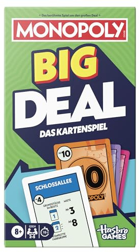 Monopoly Big Deal Kartenspiel | Übergroße Karten für Spaß mit der Familie | ab 8 Jahren | 2 bis 5 Spieler | 15 Min. | Reisespiele für Kinder und Erwachsene - Deutsche Version