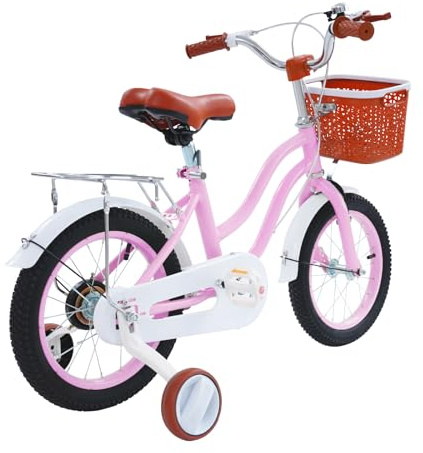 GIDRLL Kinderfahrrad 14 Zoll Höhenverstellbares Freestyle BMX Fahrrad Kinder für Jungen und Mädchen ab 3-6 Jahre mit Stützrädern, Rücksitz und Korb