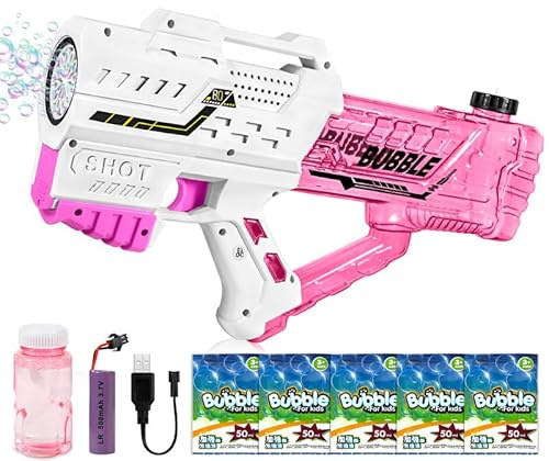Elektrische Seifenblasenmaschine, Seifenblasenmaschine Gun Kinder 6000+ Blasen/Minute mit Seifenblasenlösung, Blasenspielzeug Geschenk für Kinder, Erwachsene, Hochzeiten im Freien