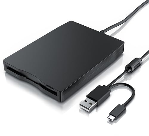 CSL - External USB Floppy Disk Drive (USB-A & USB-C) - 3.5 Inch FDD 1.44 MB - Slim Portable Disk Reader - Plug & Play - Compatible with PC/Laptop/Windows 11 & 10 – Black