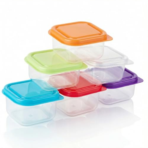 Tabanzhe 6 Pcs Small Plastic Food Containers with Lids,3oz Mini Food Storage Pots,Airtight & Leakproof Containers for Snacks Sauces Meal Prep,Microwave & Freezer Safe (100ml)