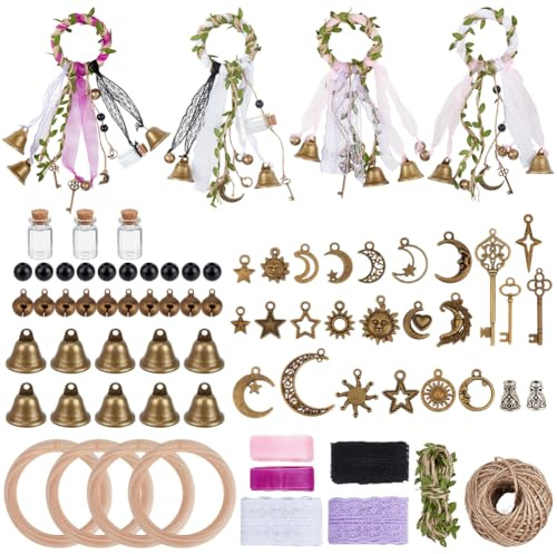 PH PandaHall 86 campane da strega kit fai da te per pomello della porta appeso decorazione stregoneria scacciapensieri protezione corona streghe campana ornamento chiave luna stella ciondoli per casa