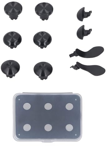 Metal Thumbsticks Replacement for PS 5 Edge, Component Pack Includes 6 Thumbsticks 4 Paddles 1 Plastic Box Stainless Steel Joystick Buttons with Paddles for Edge Wireless Controlle (Black)