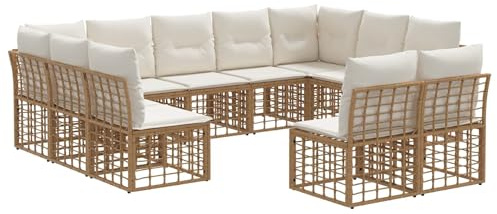 vidaXL Outdoor-Sofagarnitur Natürlich und Cremweiß Polyester, Gartenmöbel, Terrassen-Sets, modulare Loungesofas, stylische Sitzgruppen für deinen Outdoor-Bereich