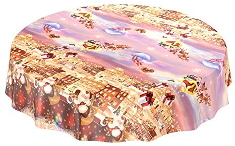 ANRO Wachstuchtischdecke Wachstuch Wachstischdecke Tischdecke Weihnachten Rot Weihnachtsfest Rund 120cm