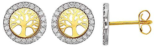 Jouailla – Pendientes Árbol de la vida en oro 750/1000 con oxydes de zirconium (303003)