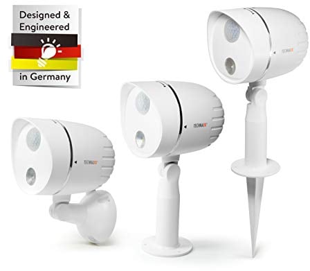 Technaxx LED-Aussenlampe TX-107 Batteriebetriebene LED-Lampe mit PIR-Bewegungserkennung für Garten Terrasse etc., Weiß