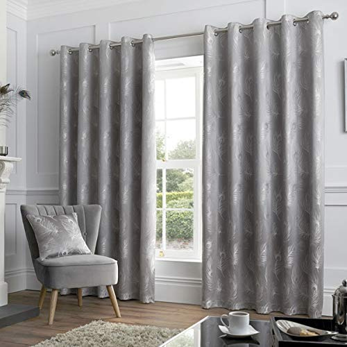 Curtina Vorhänge mit Feder-Jacquard-Ösen, gefüttert, silberfarben, 168 x 229 cm