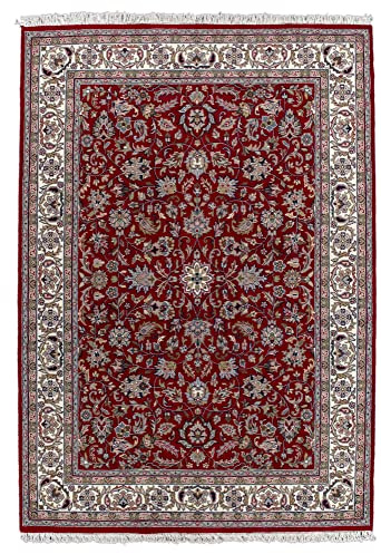 Klassischer Orientteppich Benares aus Schurwolle | Isfahan Muster | handgeknüpft | 70 x 140 cm | rot | ca. 310 000 Florfäden | THEKO die markenteppiche