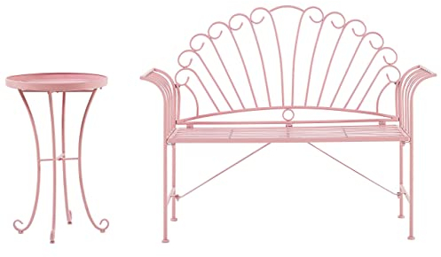 Bistro Set Balkonset rosa Metall Bank für 2 Personen mit Beistelltisch Cavinia