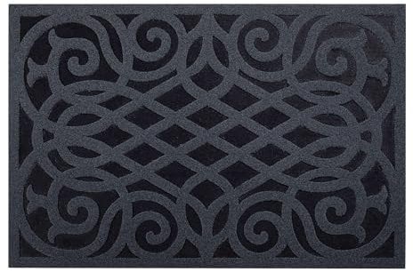 Nicoman Rubber Door Mat, Non-Slip Heavy Duty Doormat Sheltered Indoor Anti-Fatigue Easy Boot Scraper Eco-Friendly Victorian Style Indoor Entrance Mat Watertight - (Grey, Medium, 75 x 44cm)