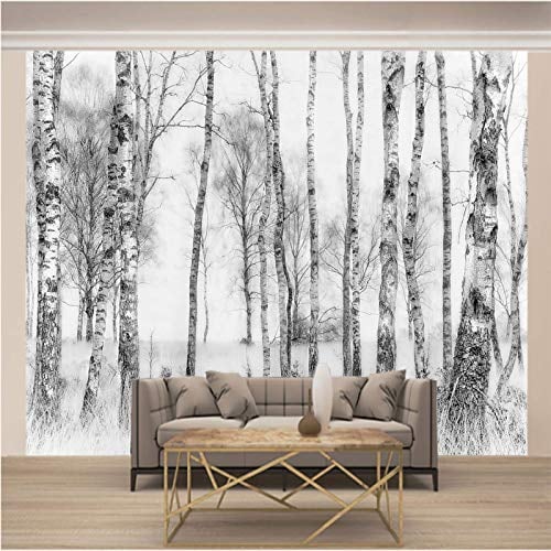 Msrahves 3D Tapete Wandtapete Schwarz und Weiß Pflanzen Wälder Birken Vliestapete Vlies moderne Mustertapete Tapete Wallpaper Tapezier Fototapete selbstklebend Livingwalls Fototapeten