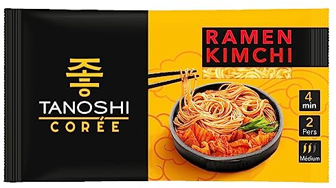 TANOSHI - Ramen Précuites Avec Morceaux de Kimchi - Nouilles Corréennes Instantanées - Pour 2 Personnes - 360 g