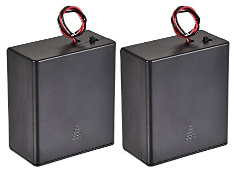 sourcing map Battery Case Storage Box 2 Slots x 1.5V 2-Wire Lead ON/OFF Switch for 2 x D Battery with Cover 2 Pcs