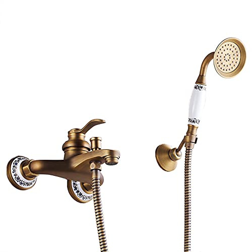 Gx Rubinetto Vasca Doccia, Nero, Miscelatore Monocomando Esterno, Con Doccetta E Tubo Flessibile Doccia Da 1.5M, Vasca Da Bagno Miscelatore a Parete, Ottone, Stile Anticato