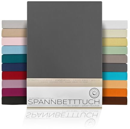 BEAUTEX Spannbetttuch Bettlaken aus Baumwolle, Premium Jersey Stoff 160g/m², Größe und Farbe wählbar (Boxspring - 200x200x45 cm, Dunkelgrau)