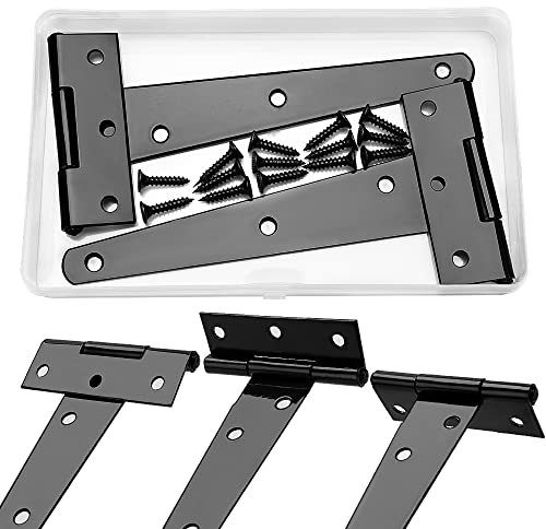 YIXISI 2 Stück 6 Zoll T-Scharnier, Dreieck Scharniere, Dreieck Türscharnier, T-Strap Scharniere mit Schrauben, Gartentorband, Türscharnier für Fenster, Zaun, Schuppen und Scheune (Schwarz)