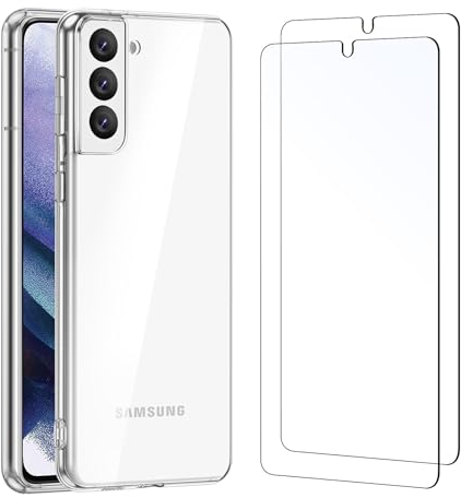 NEW'C Hülle für Samsung Galaxy S21 5G -Ultra Transparent Silikon Weiches und 2 × Panzer Schutz Glas für Samsung Galaxy S21 5G