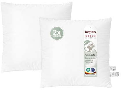 beties - PublikSoft - 2er Set Daunen Füllkissen 50x50 cm – 420 g halbweiße 70% Daunen 30% Federn – waschbares Baumwoll Inlett – Sofa-, Deko- & Couchkissen – weich, füllig & komfortabel