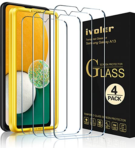 ivoler 4 Stück Schutzfolie Kompatibel für Samsung Galaxy A13 5G / A04S, Panzerglasfolie Mit Positionierhilfe, 9H Härte, Anti-Kratzen, Anti-Bläschen, Hülle freundlich
