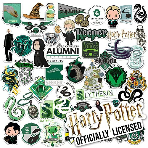 Harry Potter Slytherin Thema Aufkleber, gestanzt, Vinyl, groß, Deluxe-Aufkleber, Variety Pack – Laptop, Wasserflasche, Scrapbooking, Tablet, Skateboard, Indoor/Outdoor – 50 Stück