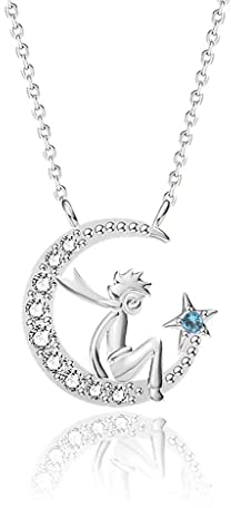 DESHOME Stern Zirkon kleiner Prinz Halskette S925 Sterling Silber Schlüsselbein Kette Anhänger Schmuck Geschenk Valentinstag/Verlobungsempfang/Jubiläum für Sie, Ehefrau, Silber