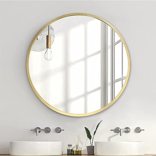 zenmag Spiegel Rund, 60x60 cm Wandspiegel Rund mit hochwertigen Gold Metallrahmen, Badezimmerspiegel, Moderner Design großer Spiegel, für Diele, Badezimmer, Wohnzimmer und Mehr