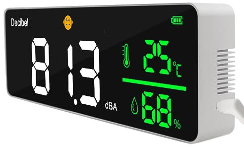 Smart Decibel Meter Large Colored LED Screen Display Sound Level Tester 30dB to 130dB Range Temperature Humidity Measurement
